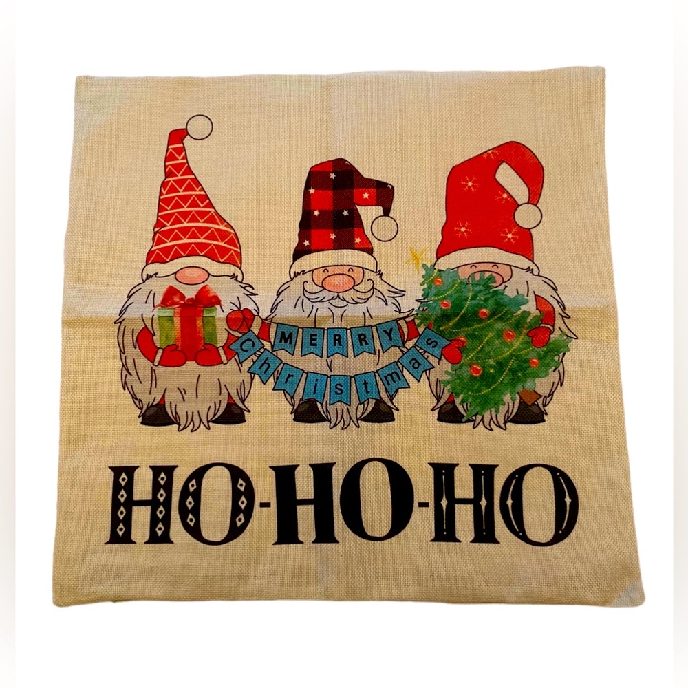 THREE SANTAS MERRY CHRISTMAS THROW PILLOW COVER 17” X 17.5” Holiday Home Decor